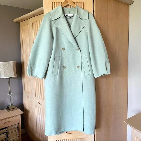 NEW Zara oversized wool blend coat baby green - Picture 6 of 15
